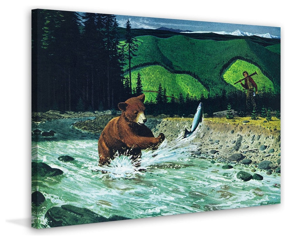 "Catching Salmon" Painting Print on Wrapped Canvas