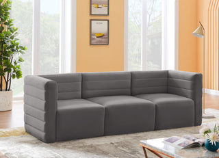 Quincy Velvet Upholstered 3-Piece Modular Sofa, Grey