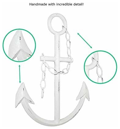 18" Cast Iron Anchor Wall Decor, White