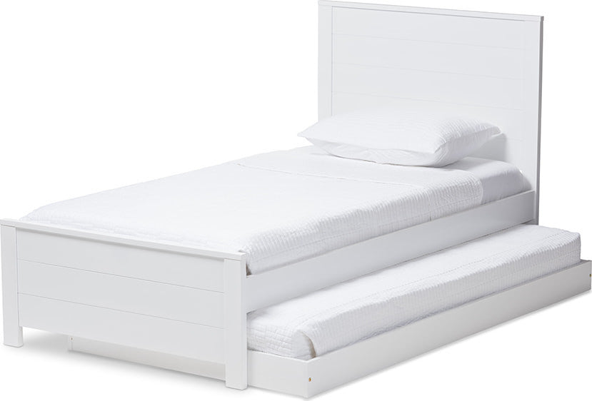 Catalina Modern Mission Style White Wood Platform Bed, Twin With Trundle