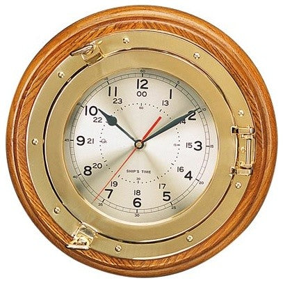 13.25" Polished Brass Quartz Porthole Clock
