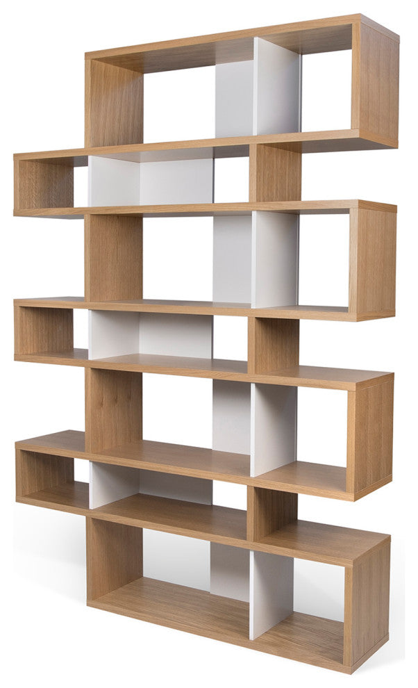 Modern Large Modular Display 2 Tone Shelves, Oak Frame/White Backs