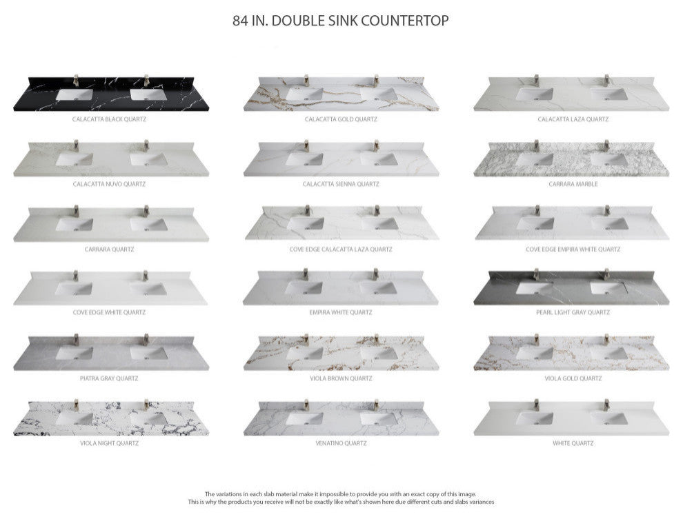 Nashville 84" Double Sink Bath Vanity, White 2" Viola Brown