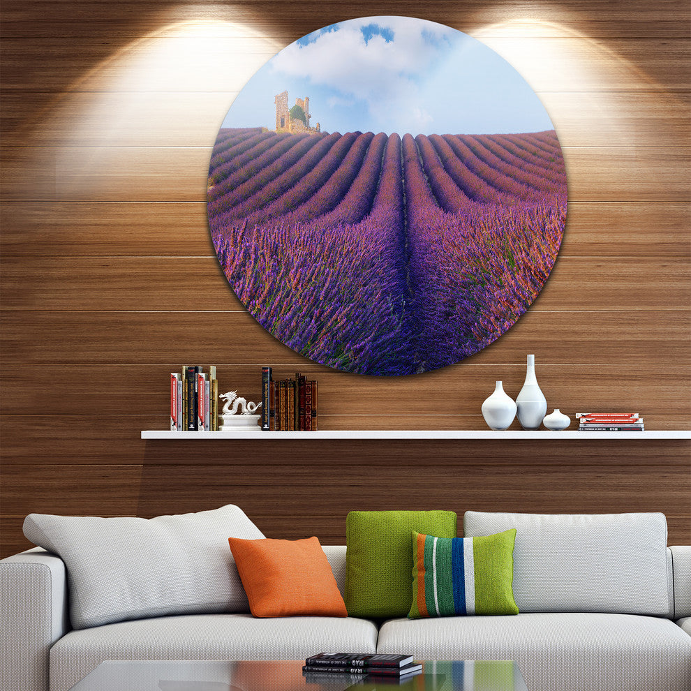 Purple Lavender Field, Landscape Photography Round Wall Art, 38"