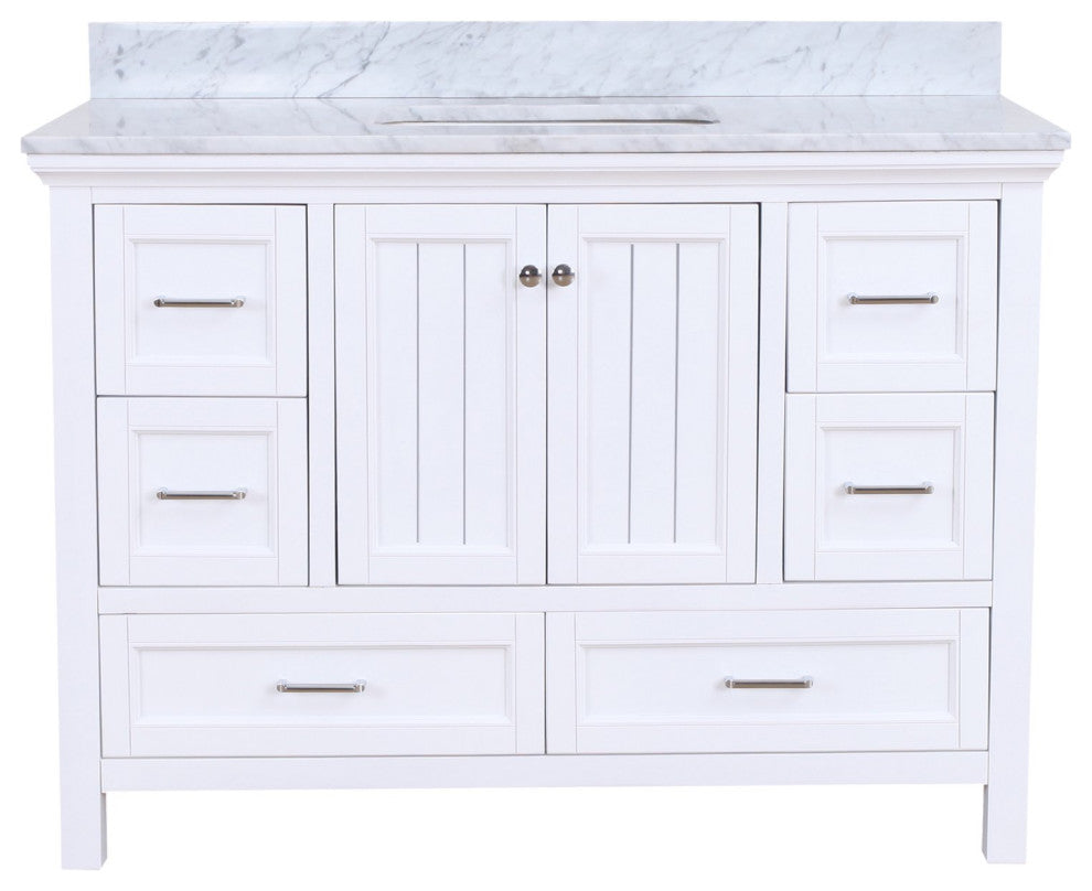 Paige 48" Bathroom Vanity, White, Carrara Marble