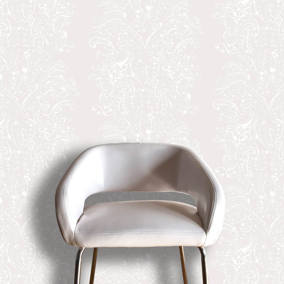 Pia Scroll Wallcovering, Beige, Roll, Traditional