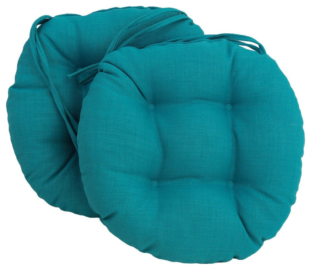16" Outdoor Spun Polyester Tufted Chair Cushion, Set of 2, Aqua Blue