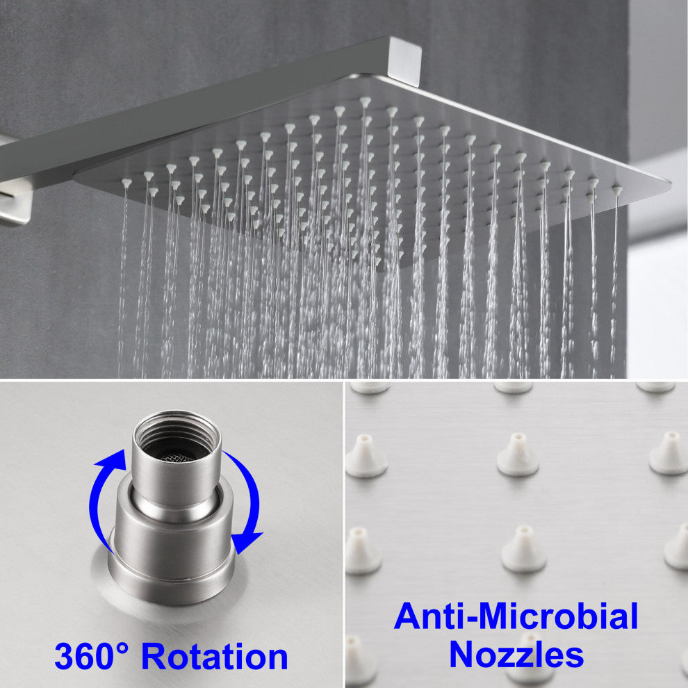 Wellfor Rain Shower Faucet, 10" Waterfall Shower Head With Handheld Combo Set, Brushed Nickel