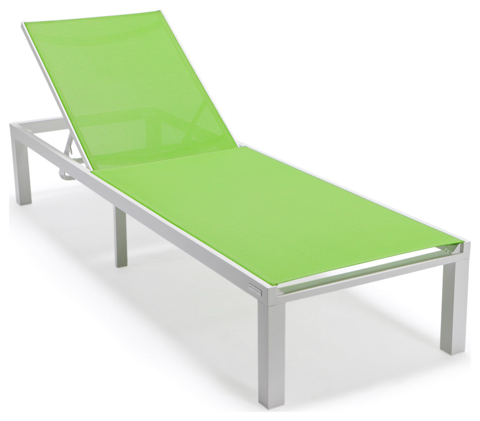 LeisureMod Marlin Patio Chaise Lounge Chair With White Frame, Green