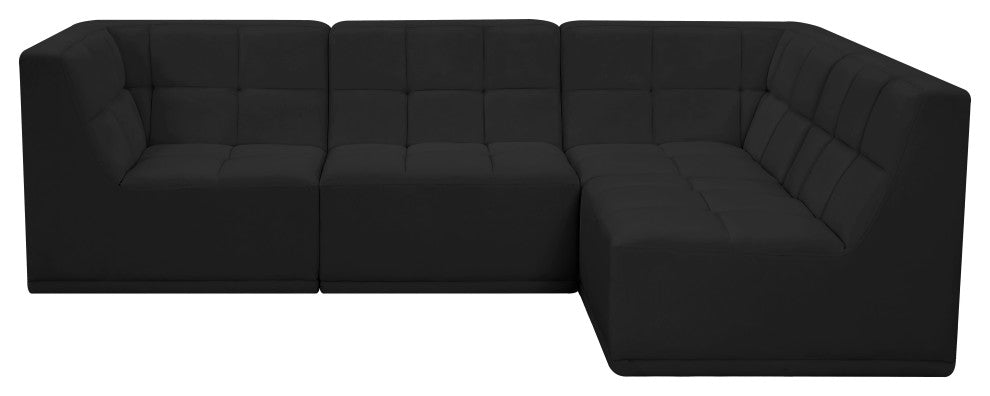 Relax Velvet Upholstered 4-Piece L-Shaped Modular Sectional, Black