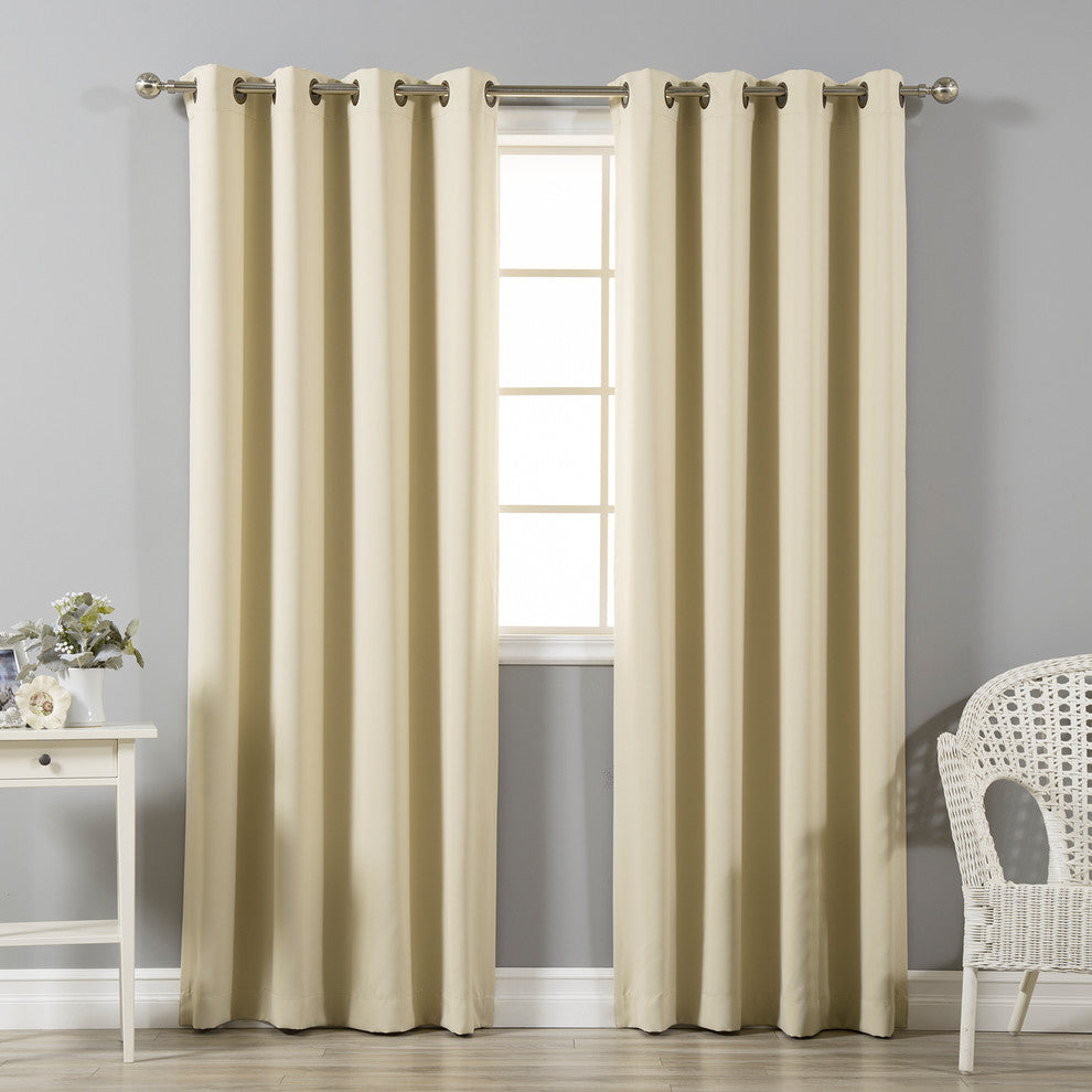 Solid Grommet Top Thermal Insulated Blackout Curtains, Beige, 84"