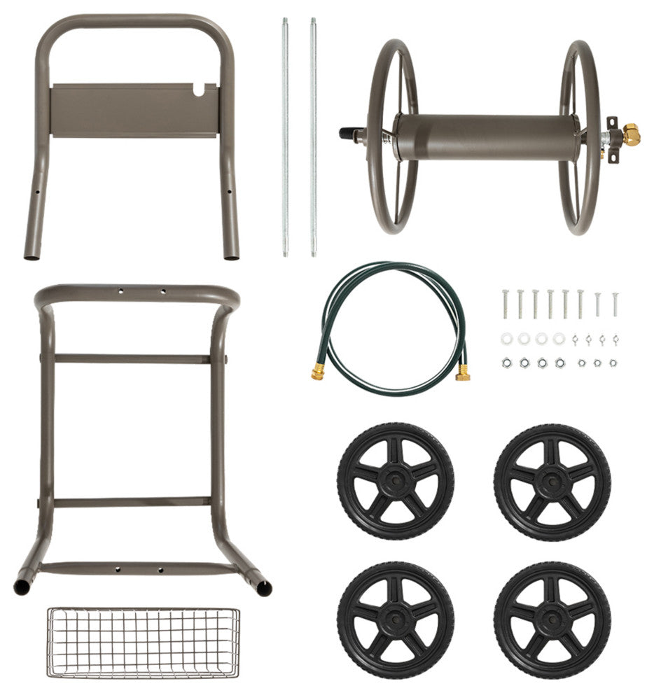 36"H 250 ft. Steel Gray 4-Wheel Garden Hose Reel Cart