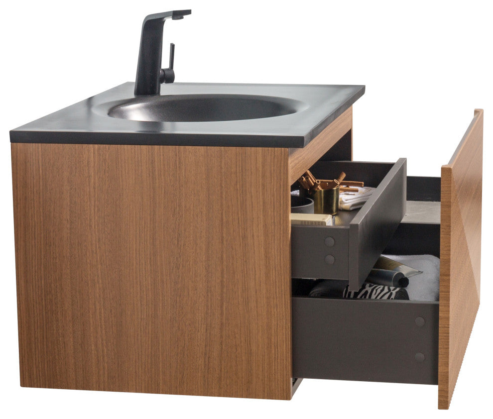 Simon  Wall Mount Vanity With Integrated black Sink, 30"