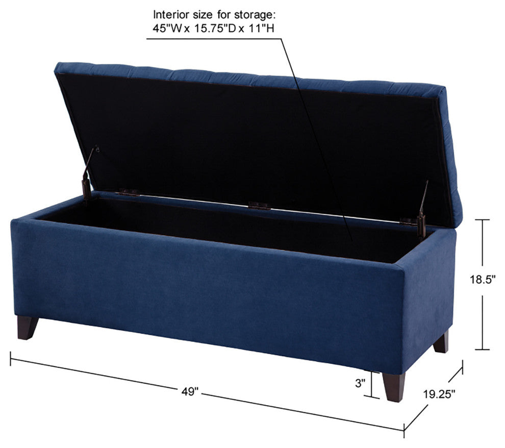 Madison Park Shandra Upholstered Soft Close Storage Bench, Navy Blue