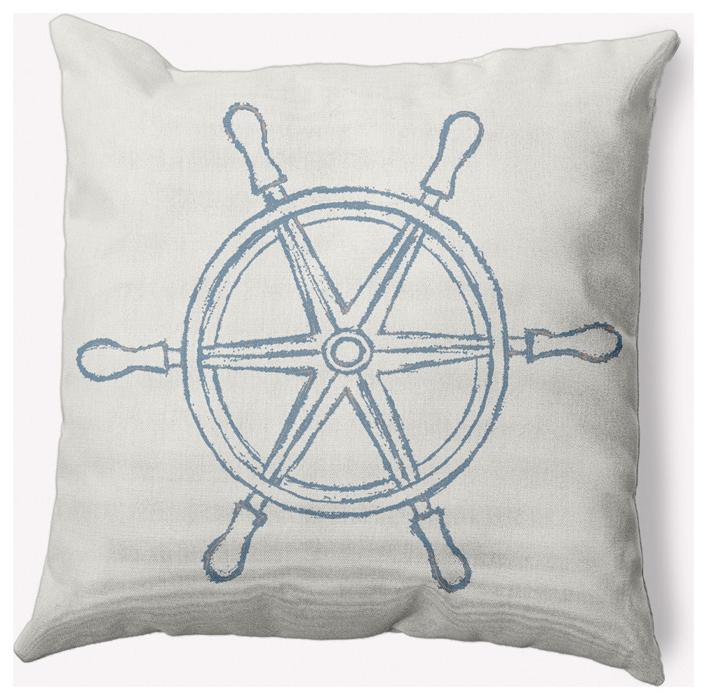 18x18" Large Ship Wheel Nautical Decorative Indoor Pillow, Dusty Smoke