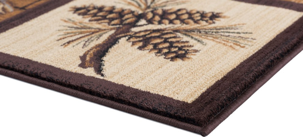 Cabin Getaway Novelty Lodge Pattern Brown Runner Rug, 2.7'' x 7''