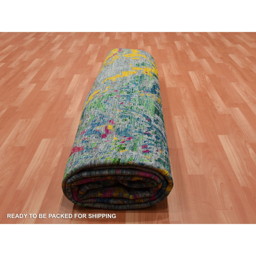 Gray Lava Design, Sari Silk With Wool Hand Knotted, Oriental Rug, 9'0"x11'9"