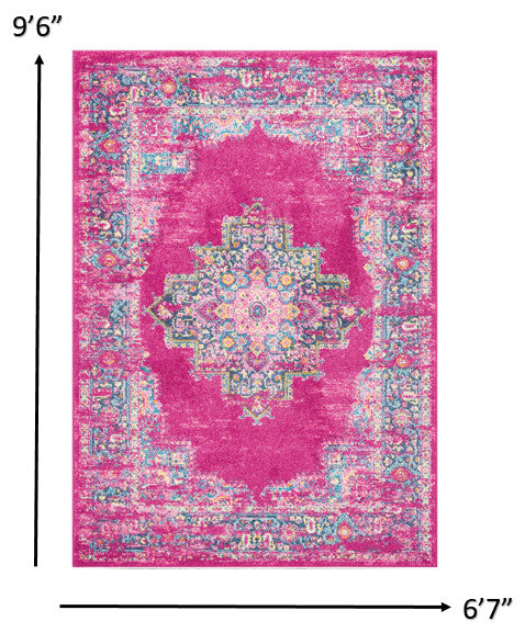 7 x 10 Fuchsia and Blue Distressed Area Rug