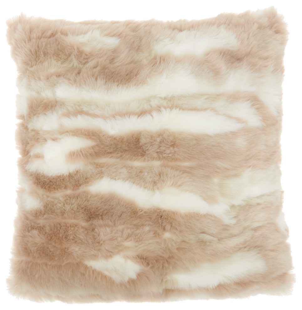 Nourison Home 20"x20" Faux Fur Faux Angora Rabbit Beige Throw Pillows