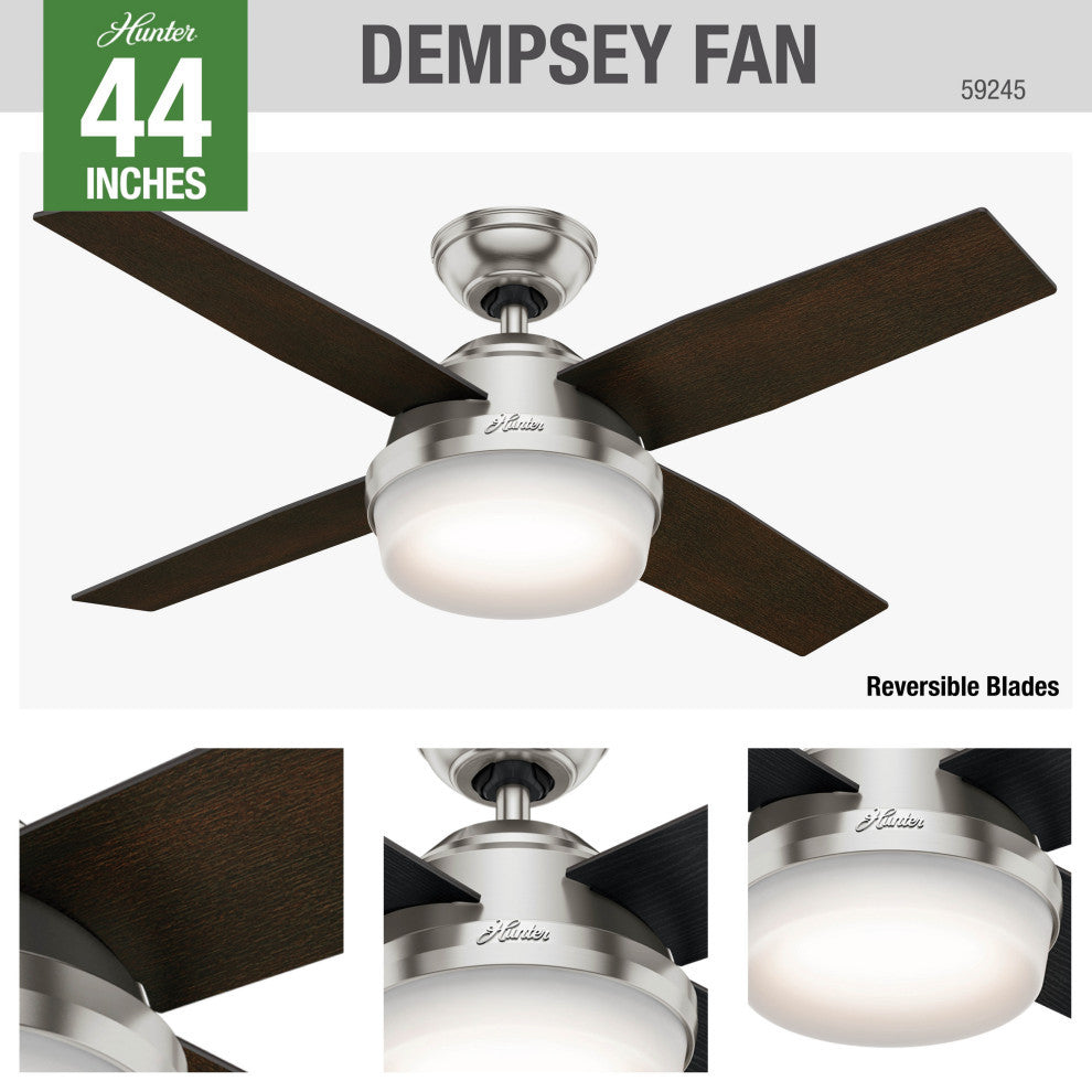 Hunter Fan Company 44" Dempsey Brushed Nickel Ceiling Fan With Light/Remote