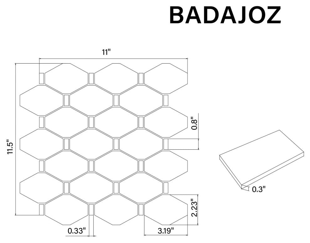 Badajoz 11.5x10.94, Honeycomb Glass Mosaic Tile, White, Box of 11