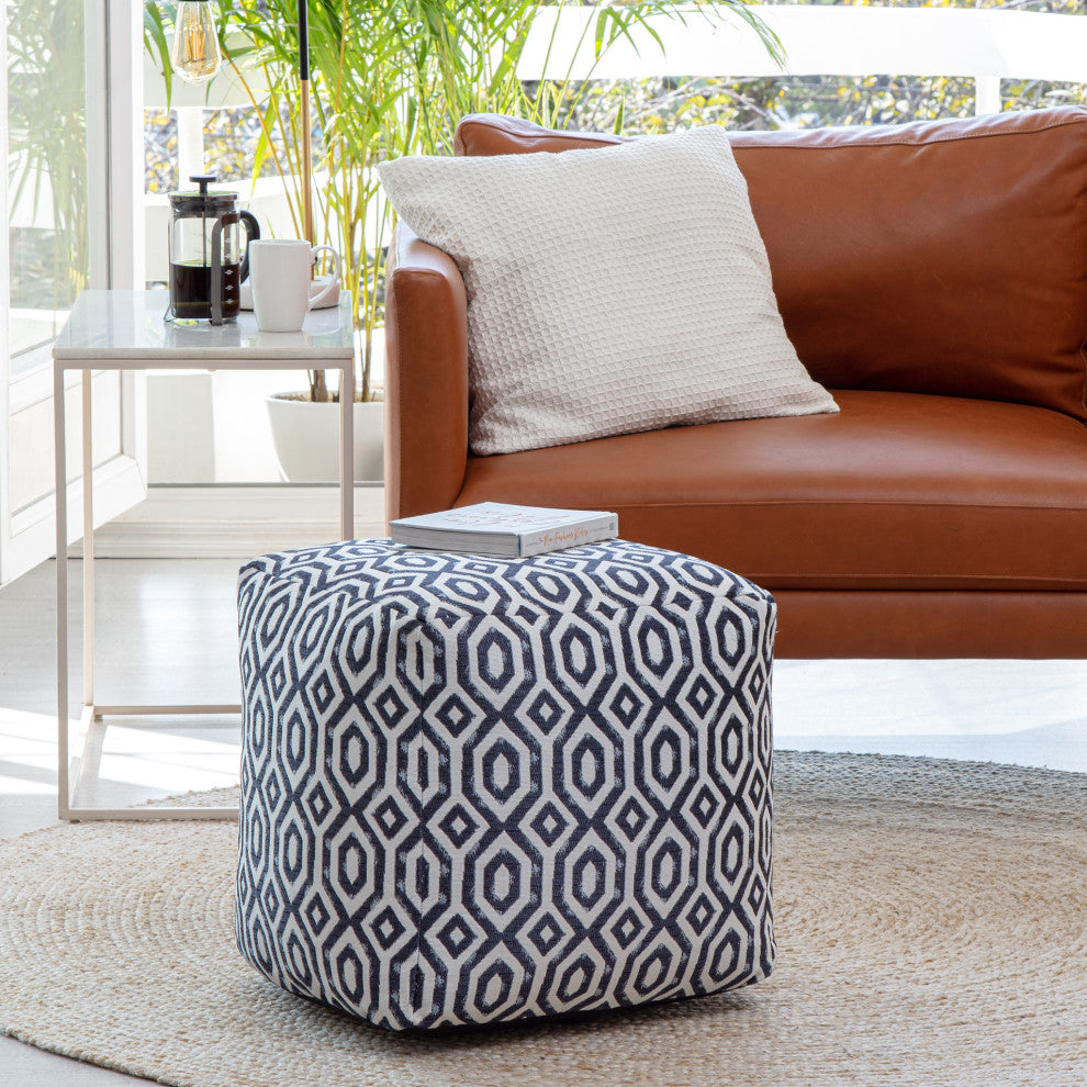 Zuma Blue 18" x 18" x 18" Blue and Ivory Pouf