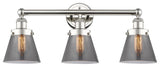 Edison Small Cone 3-Light 25" Vanity Light, Polished Nickel -Plated Smoke Shade