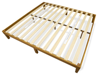 King Size Platform Bed Frame With 4 Solid Wood Legs And 2 Extra Center Legs Oak