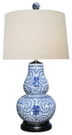 Large Blue and White Porcelain Gourd Vase Double Happiness Table Accent Lamp 30"