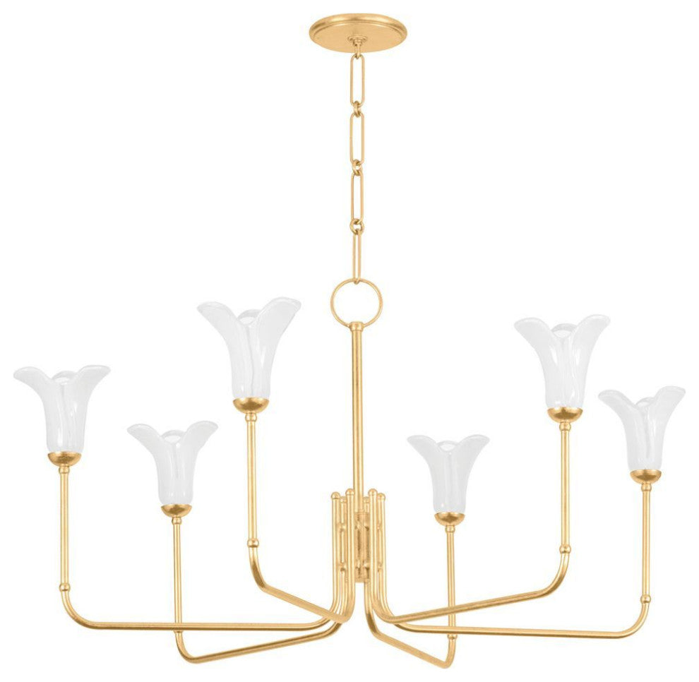 Montclair 40" Wide 6-Light Vintage Gold Leaf Chandelier