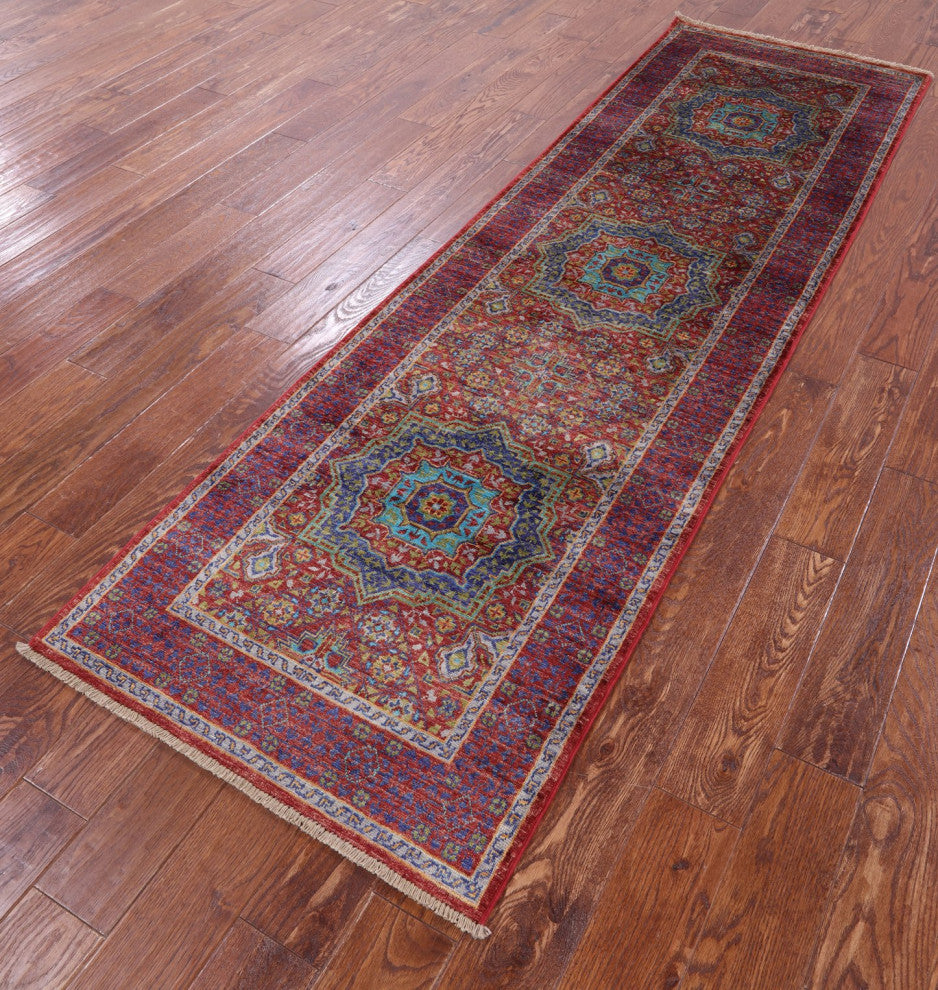 2' 8" X 8' 8" Runner Handmade Mamluk Geometric Wool Rug - Q12289