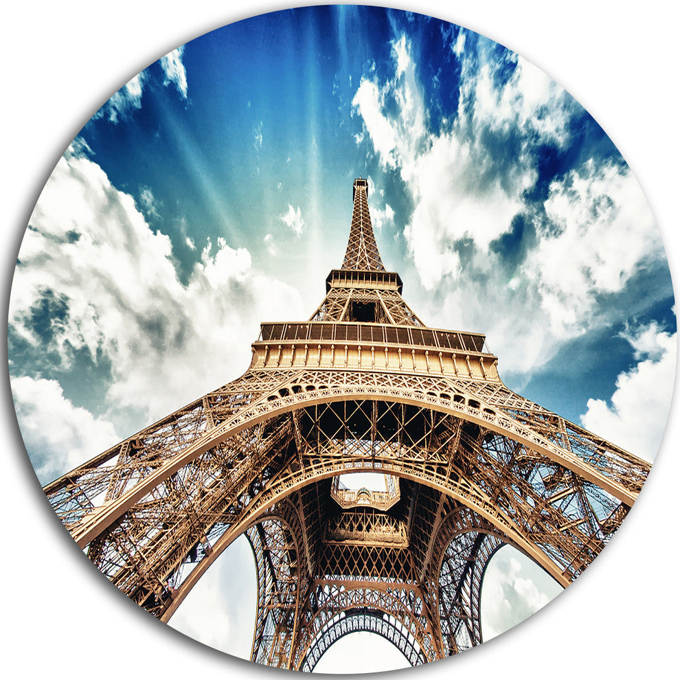 Eiffel Tower With Fast Moving Clouds, Photography Round Wall Art, 36"