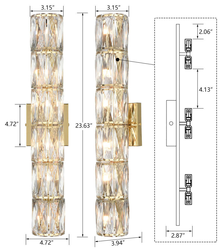 Wall Sconce Modern Crystal Light Bathroom Wall Lighting, Gold, 6-Light