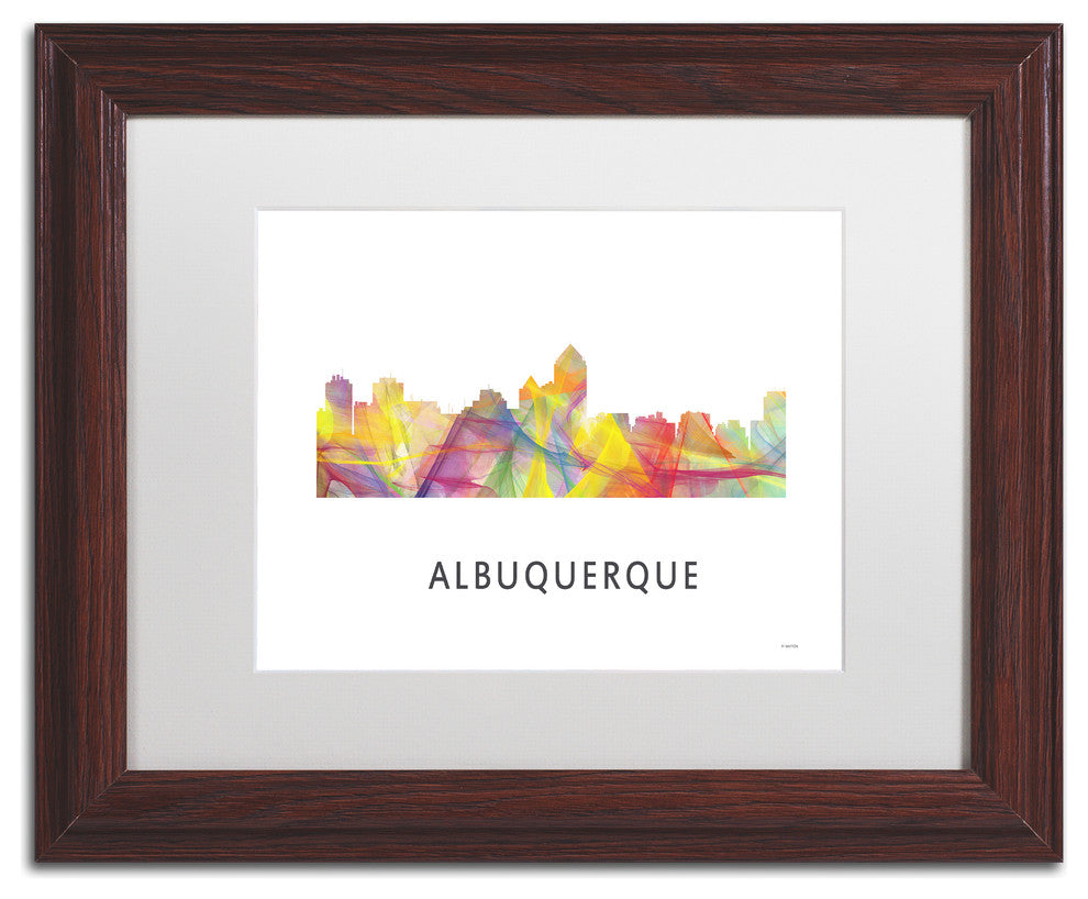 'Albuquerque Nm Skyline Wb-1' Matted Framed Art, Wood Frame, White Matte, 14x11