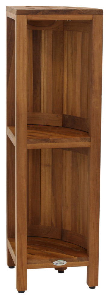 Kai Corner Teak Bath Shelf With Square Legs and Front Facing Doors