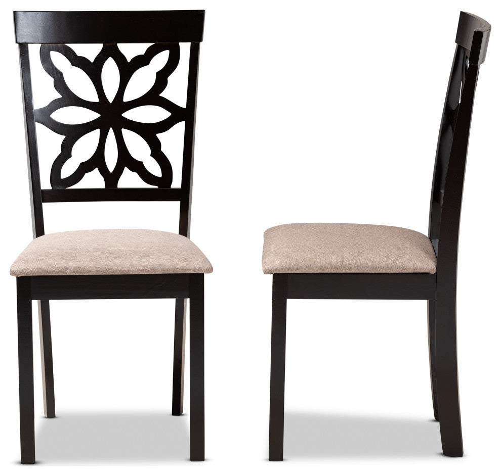 Carta Modern Dark Brown Wood 2-Piece Dining Chair Set, Sand/Dark Brown