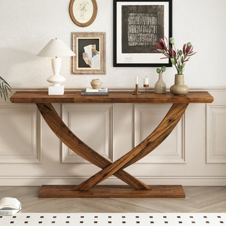 GDF Studio 57" Console Table With Cross-Leg Design, Brown