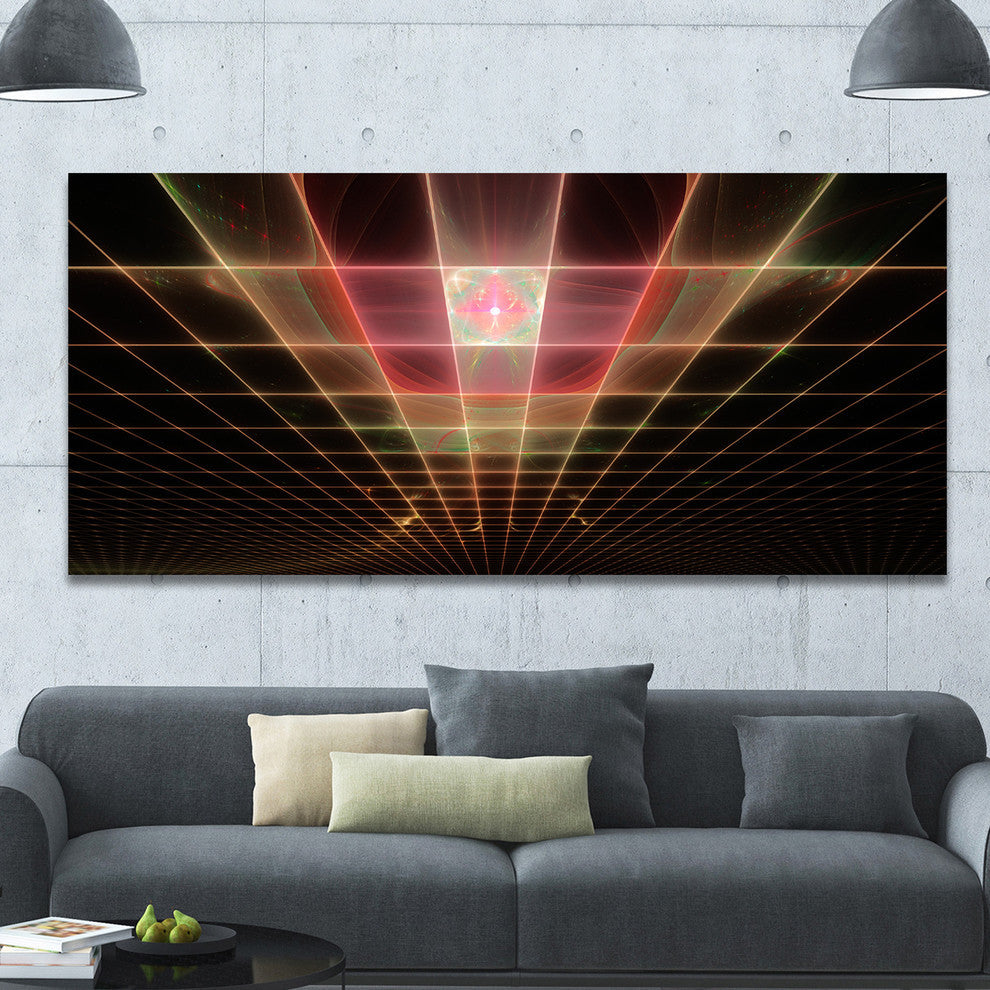 Pink on Black Laser Protective Grids, Oversized Abstract Canvas Art Print, 60x28