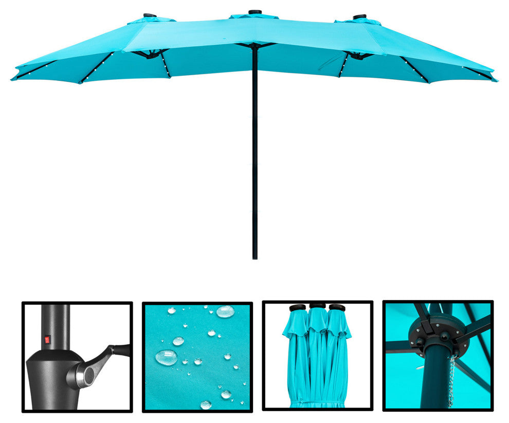 Ainfox 15 FT Double-Sided Patio Umbrella With Crank and Cross Base, Blue