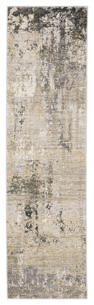 Noble Distressed Abstract Beige/ Grey Indoor Area Rug, 2'3"x7'6"