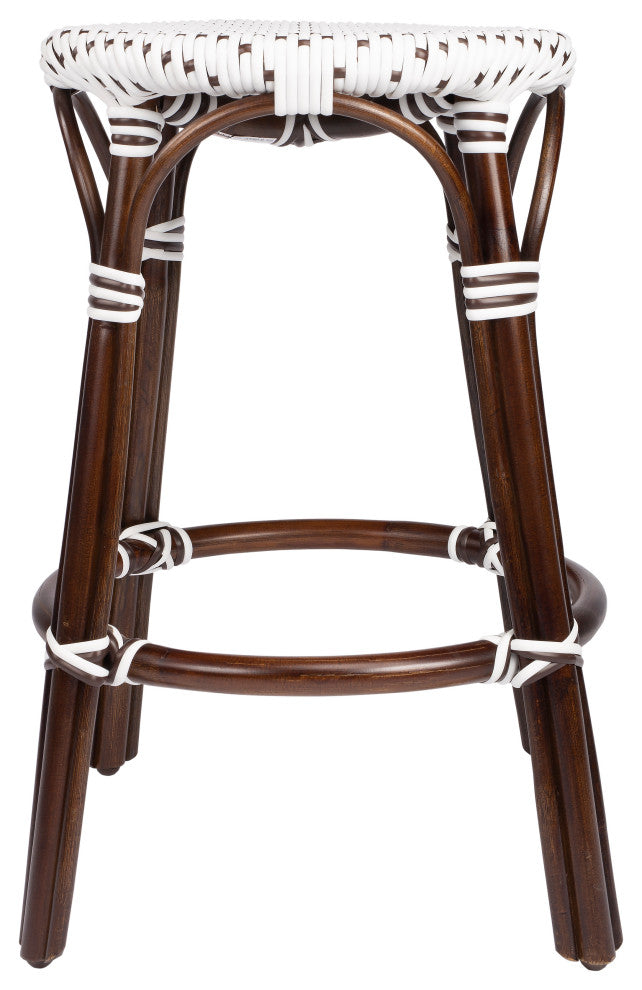 Tobias Brown and White Rattan Counter Stool