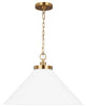 Wellfleet Wide Cone Pendant, Matte White and Burnished Brass