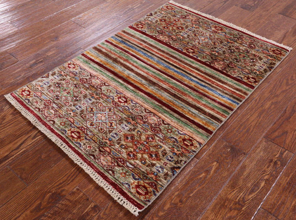 Hand-Knotted Super Kazak Khorjin Wool Rug 2' 7" X 3' 11" Q7588