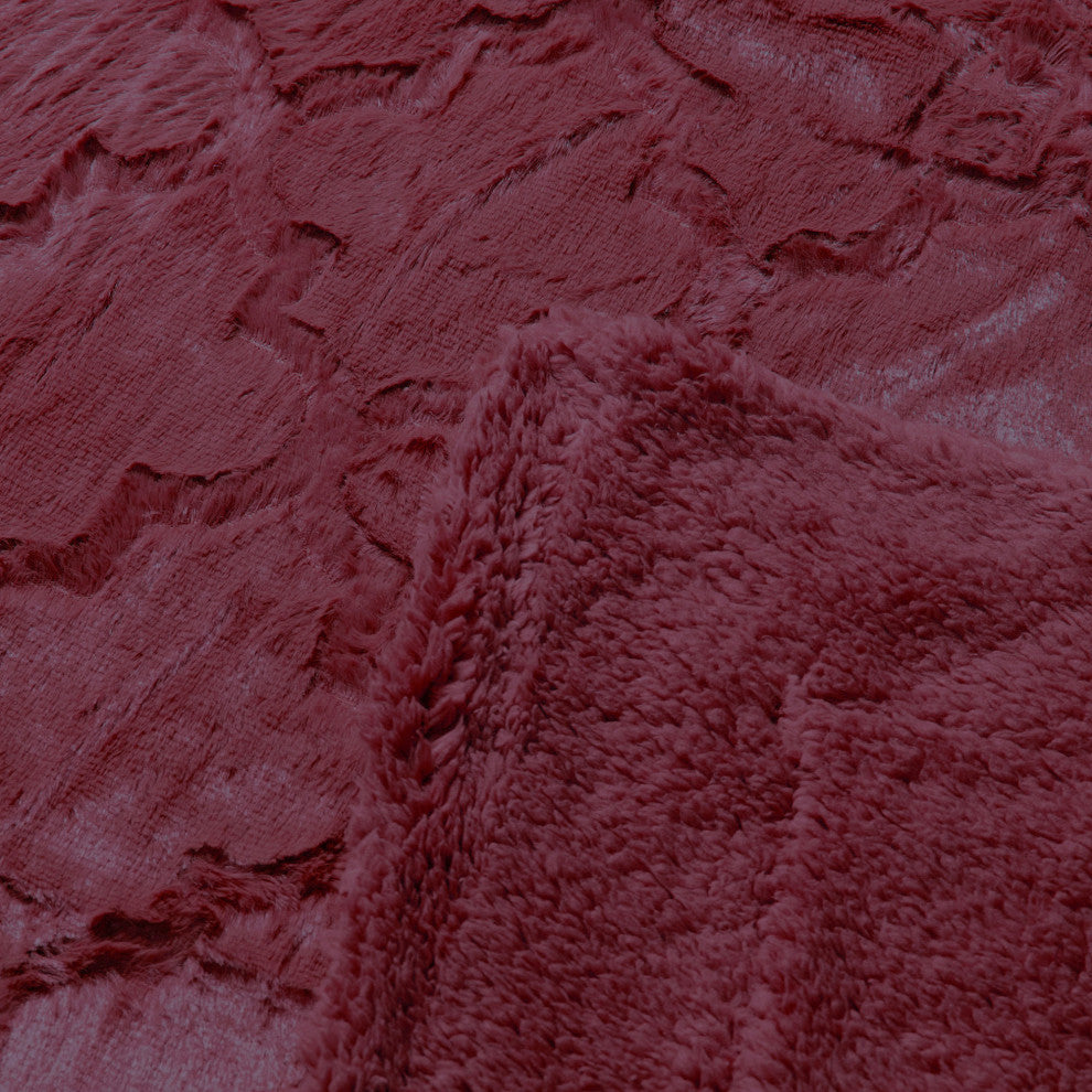 Ashley Brushed Faux Fur & Matching Sherpa Borrego Backing Throw, Burgundy, 50" X 60"