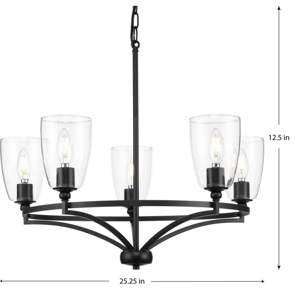 Parkhurst Collection Five-Light Matte Black Clear Glass Chandelier Light
