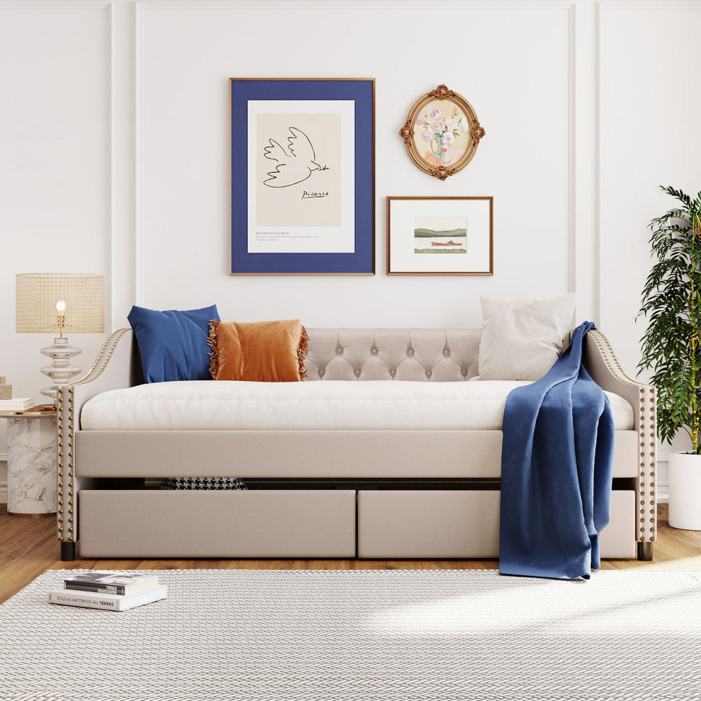 Gewnee Upholstered daybed in Beige ( Full Size)