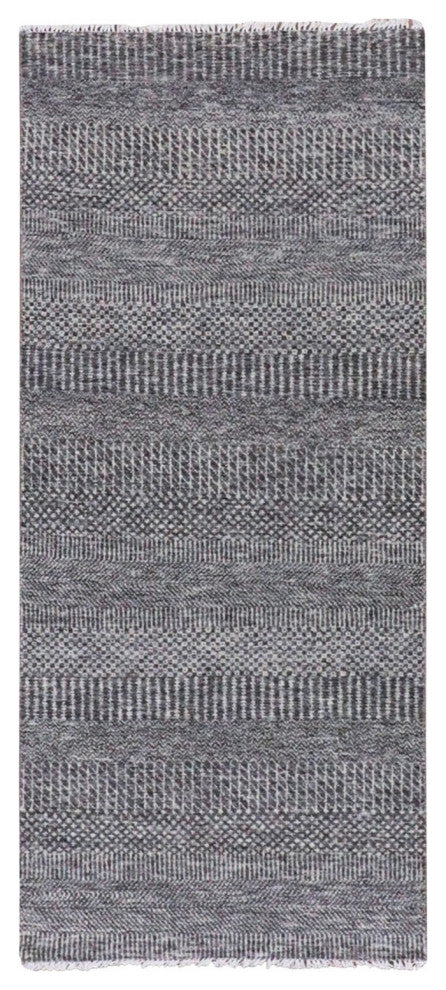Dolphin Gray Hand Knotted Grass Design Natural Undyed Wool Runner Rug 2'8"x6'2"