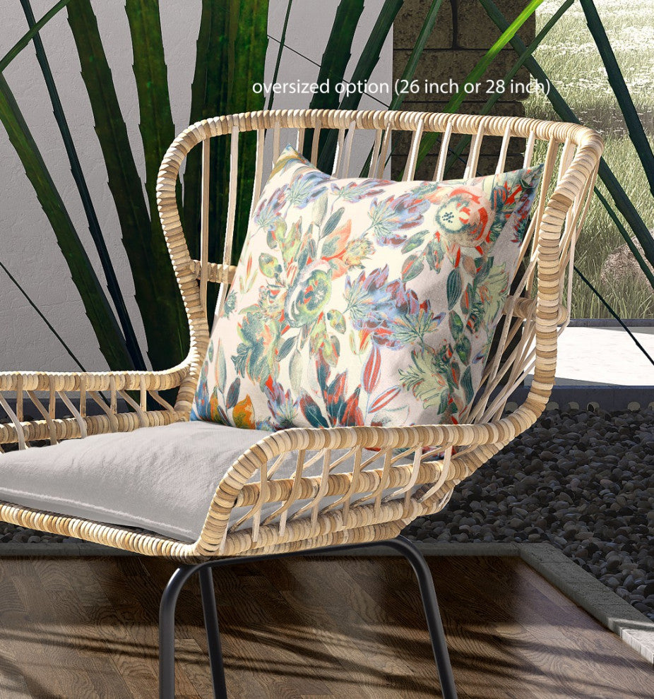 18" Yellow Green Florals Indoor Outdoor Zippered Throw Pillow
