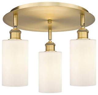 Clymer-3 Light 16" Flush Mount-Brushed Brass, Matte White Glass Shade