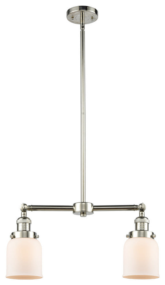 2-Light Small Bell 22" Chandelier, Polished Nickel, Glass: White Cased